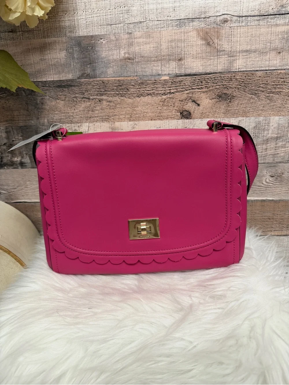 kate spade Hot Pink Scalloped Leather Crossbody with Gold-Tone Lock